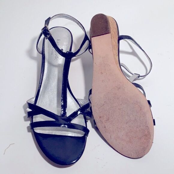 Kate Spade 1” leather wedge heels navy blue - Picture 6 of 12